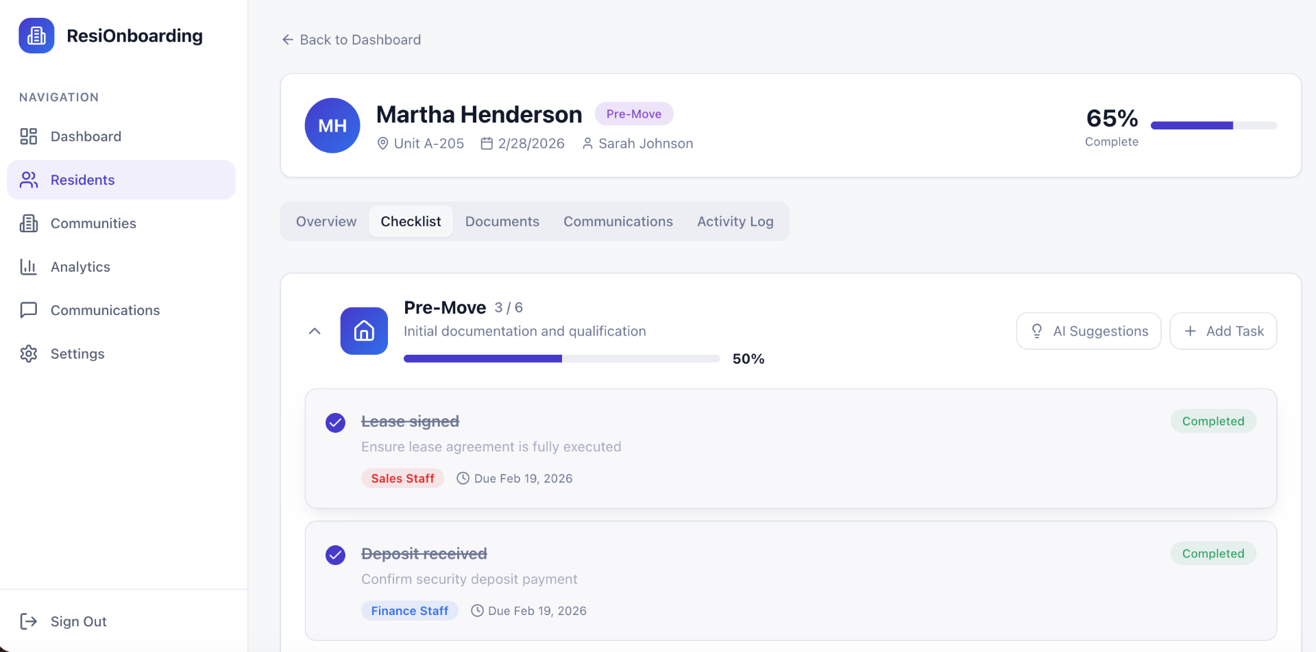 Resident onboarding checklist